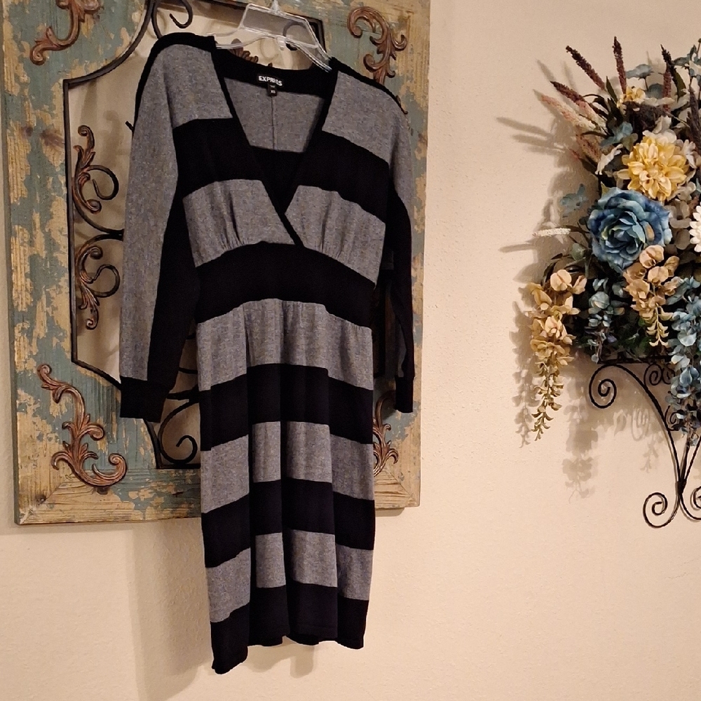 Express Black and Gray Striped Mini Dress.  Size XS